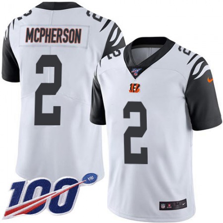 Nike Bengals #2 Evan McPherson White Men's Stitched NFL Limited Rush 100th Season Jersey