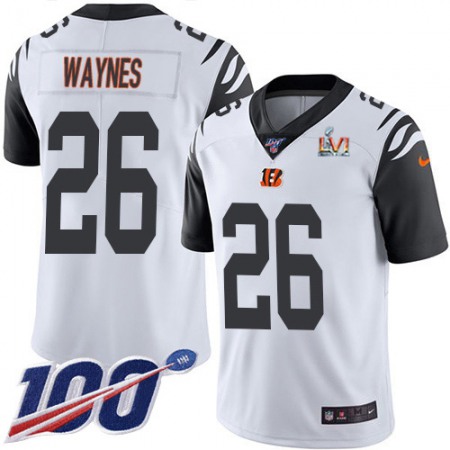 Nike Bengals #26 Trae Waynes White Super Bowl LVI Patch Men's Stitched NFL Limited Rush 100th Season Jersey