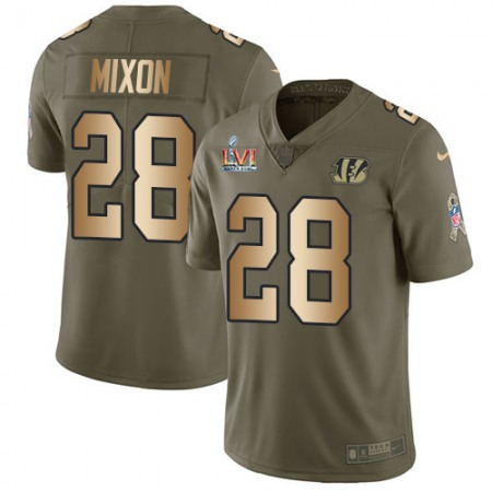 Nike Bengals #28 Joe Mixon Olive/Gold Super Bowl LVI Patch Men's Stitched NFL Limited 2017 Salute To Service Jersey