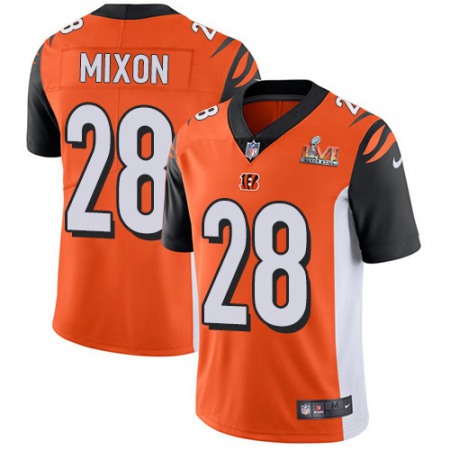 Nike Bengals #28 Joe Mixon Orange Alternate Super Bowl LVI Patch Men's Stitched NFL Vapor Untouchable Limited Jersey