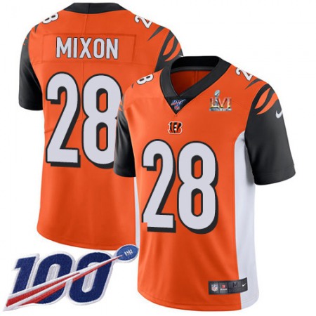 Nike Bengals #28 Joe Mixon Orange Super Bowl LVI Patch Alternate Men's Stitched NFL 100th Season Vapor Limited Jersey