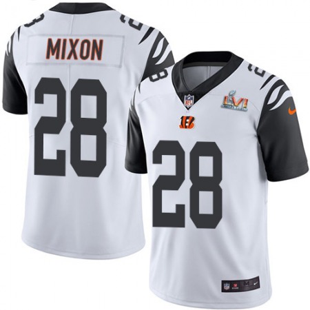 Nike Bengals #28 Joe Mixon White Super Bowl LVI Patch Men's Stitched NFL Limited Rush Jersey