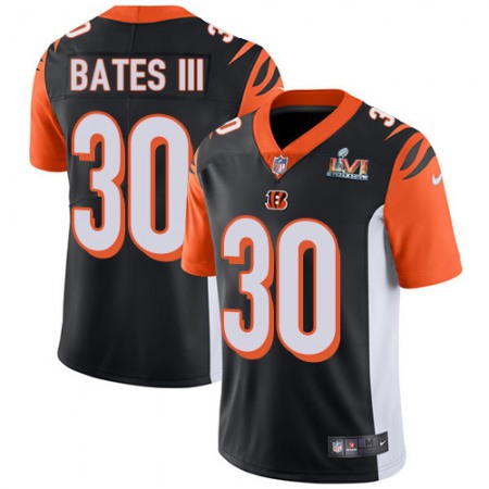 Nike Bengals #30 Jessie Bates Black Team Color Super Bowl LVI Patch Men's Stitched NFL Vapor Untouchable Limited Jersey