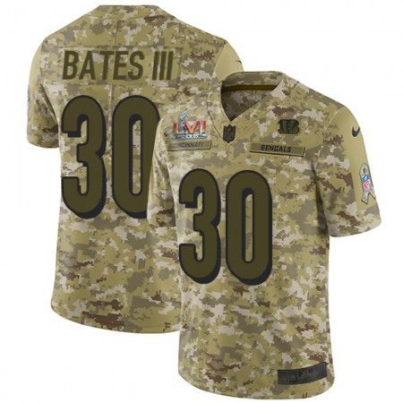 Nike Bengals #30 Jessie Bates Camo Super Bowl LVI Patch Men's Stitched NFL Limited 2018 Salute To Service Jersey