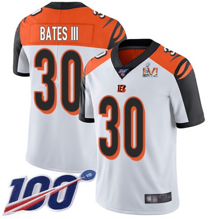 Nike Bengals #30 Jessie Bates White Super Bowl LVI Patch Men's Stitched NFL 100th Season Vapor Limited Jersey