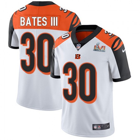 Nike Bengals #30 Jessie Bates White Super Bowl LVI Patch Men's Stitched NFL Vapor Untouchable Limited Jersey