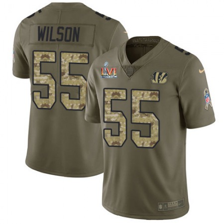 Nike Bengals #55 Logan Wilson Olive/Camo Men's Super Bowl LVI Patch Stitched NFL Limited 2017 Salute To Service Jersey