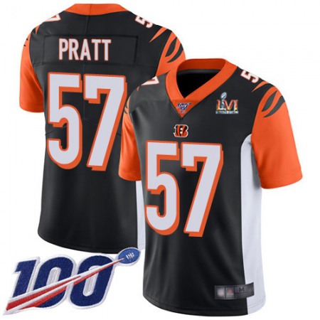 Nike Bengals #57 Germaine Pratt Black Team Color Super Bowl LVI Patch Men's Stitched NFL 100th Season Vapor Limited Jersey