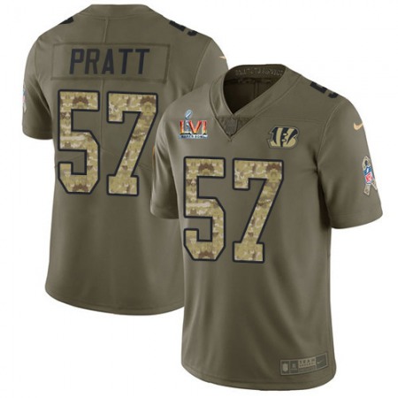 Nike Bengals #57 Germaine Pratt Olive/Camo Men's Super Bowl LVI Patch Stitched NFL Limited 2017 Salute To Service Jersey