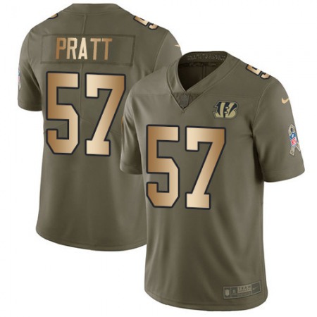 Nike Bengals #57 Germaine Pratt Olive/Gold Super Bowl LVI Patch Men's Stitched NFL Limited 2017 Salute To Service Jersey