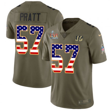 Nike Bengals #57 Germaine Pratt Olive/USA Super Bowl LVI Patch Flag Men's Stitched NFL Limited 2017 Salute To Service Jersey