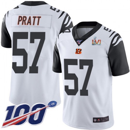 Nike Bengals #57 Germaine Pratt White Super Bowl LVI Patch Men's Stitched NFL Limited Rush 100th Season Jersey