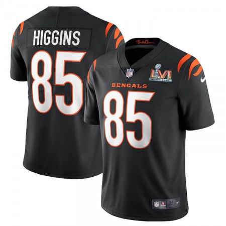 Cincinnati Bengals #85 Tee Higgins Black Super Bowl LVI Patch Men's Nike Vapor Limited Jersey