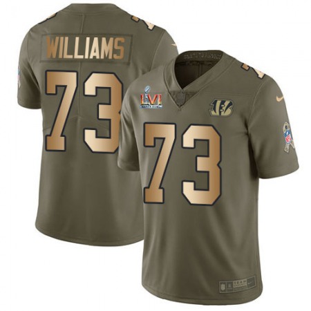 Nike Bengals #73 Jonah Williams Olive/Gold Super Bowl LVI Patch Men's Stitched NFL Limited 2017 Salute To Service Jersey