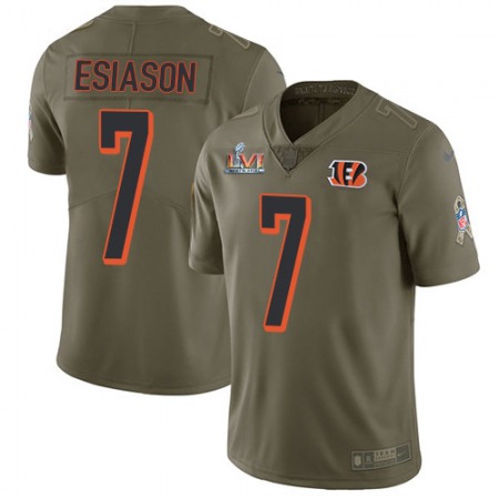 Nike Bengals #7 Boomer Esiason Olive Super Bowl LVI Patch Men's Stitched NFL Limited 2017 Salute To Service Jersey