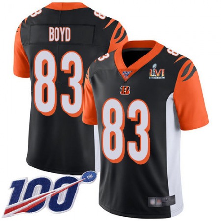 Nike Bengals #83 Tyler Boyd Black Team Color Super Bowl LVI Patch Men's Stitched NFL 100th Season Vapor Limited Jersey