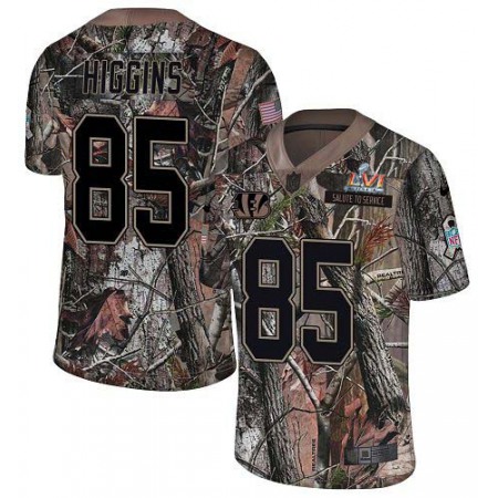 Nike Bengals #85 Tee Higgins Camo Super Bowl LVI Patch Men's Stitched NFL Limited Rush Realtree Jersey