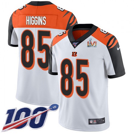 Nike Bengals #85 Tee Higgins White Super Bowl LVI Patch Men's Stitched NFL 100th Season Vapor Limited Jersey