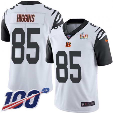 Nike Bengals #85 Tee Higgins White Super Bowl LVI Patch Men's Stitched NFL Limited Rush 100th Season Jersey