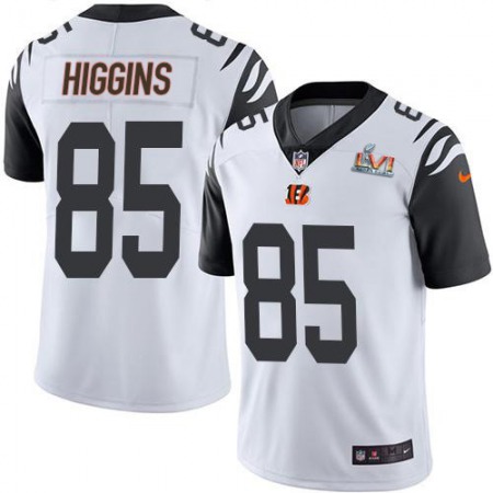 Nike Bengals #85 Tee Higgins White Super Bowl LVI Patch Men's Stitched NFL Limited Rush Jersey