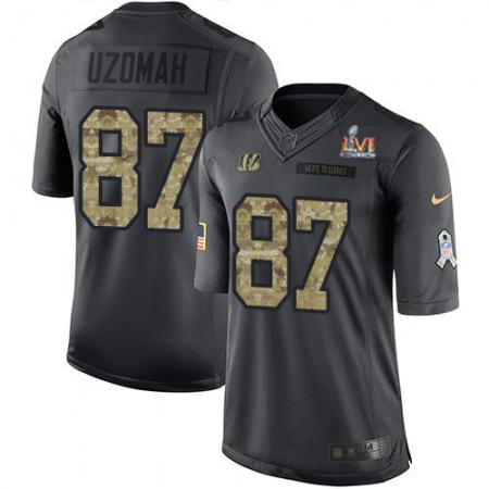 Nike Bengals #87 C.J. Uzomah Black Team Color Super Bowl LVI Patch Men's Stitched NFL Limited Therma Long Sleeve Jersey