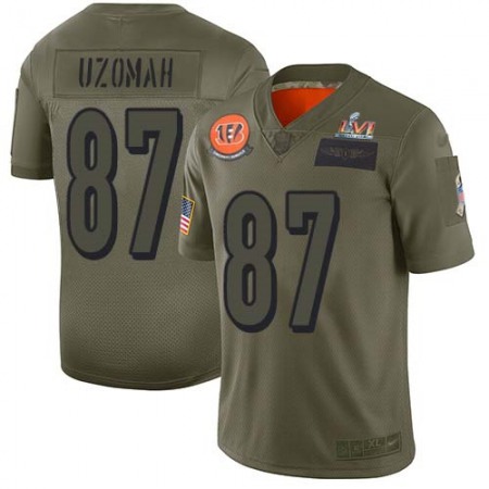 Nike Bengals #87 C.J. Uzomah Camo Super Bowl LVI Patch Men's Stitched NFL Limited 2019 Salute To Service Jersey