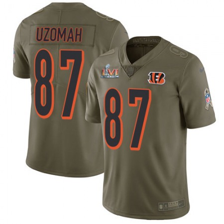 Nike Bengals #87 C.J. Uzomah Olive Super Bowl LVI Patch Men's Stitched NFL Limited 2017 Salute To Service Jersey