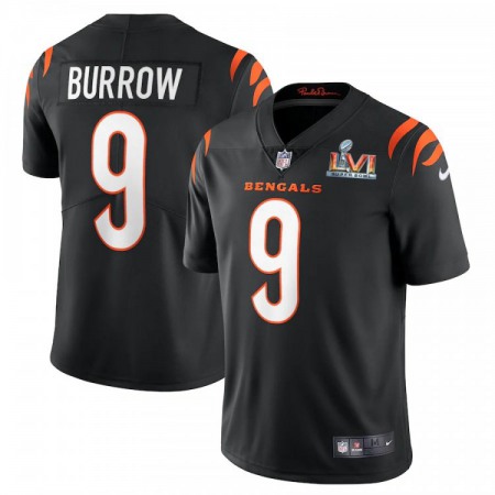 Cincinnati Bengals #9 Joe Burrow Black Super Bowl LVI Patch Men's Nike Vapor Limited Jersey