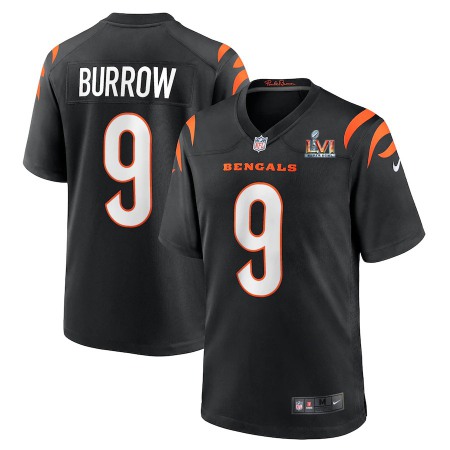 Cincinnati Bengals #9 Joe Burrow Black Super Bowl LVI Patch Nike Game Jersey