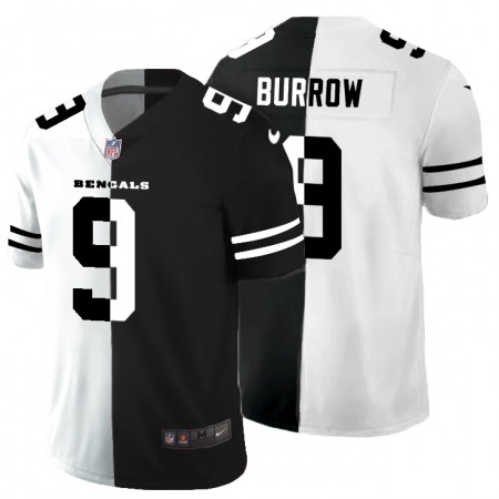 Cincinnati Bengals #9 Joe Burrow Men's Black V White Peace Split Nike Vapor Untouchable Limited NFL Jersey