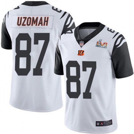 Nike Bengals #87 C.J. Uzomah White Super Bowl LVI Patch Men's Stitched NFL Limited Rush Jersey