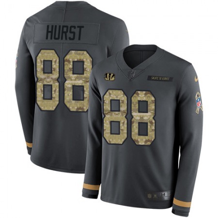 Nike Bengals #88 Hayden Hurst Anthracite Salute to Service Men's Stitched NFL Limited Therma Long Sleeve Jersey