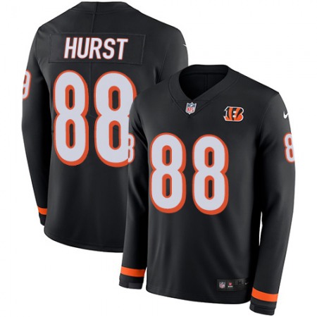 Nike Bengals #88 Hayden Hurst Black Team Color Men's Stitched NFL Limited Therma Long Sleeve Jersey