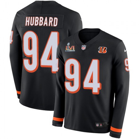 Nike Bengals #94 Sam Hubbard Black Team Color Super Bowl LVI Patch Men's Stitched NFL Limited Therma Long Sleeve Jersey