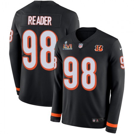 Nike Bengals #98 D.J. Reader Black Team Color Super Bowl LVI Patch Men's Stitched NFL Limited Therma Long Sleeve Jersey