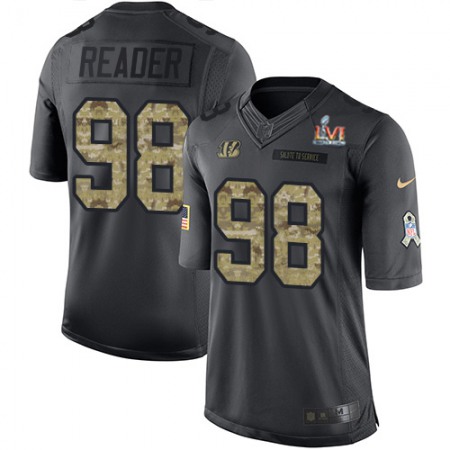 Nike Bengals #98 D.J. Reader Black Team Color Super Bowl LVI Patch Men's Stitched NFL Limited Therma Long Sleeve Jersey