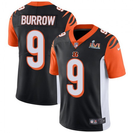 Nike Bengals #9 Joe Burrow Black Team Color Super Bowl LVI Patch Men's Stitched NFL Vapor Untouchable Limited Jersey