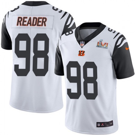 Nike Bengals #98 D.J. Reader White Super Bowl LVI Patch Men's Stitched NFL Limited Rush Jersey