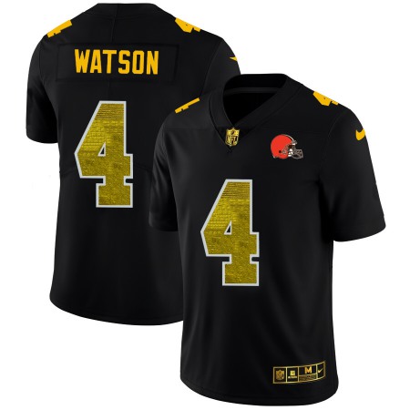 Cleveland Browns #4 Deshaun Watson Men's Black Nike Golden Sequin Vapor Limited NFL Jersey