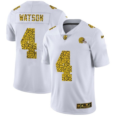 Cleveland Browns #4 Deshaun Watson Men's Nike Flocked Leopard Print Vapor Limited NFL Jersey White