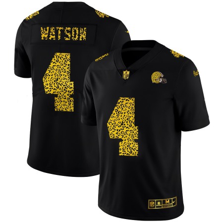 Cleveland Browns #4 Deshaun Watson Men's Nike Leopard Print Fashion Vapor Limited NFL Jersey Black
