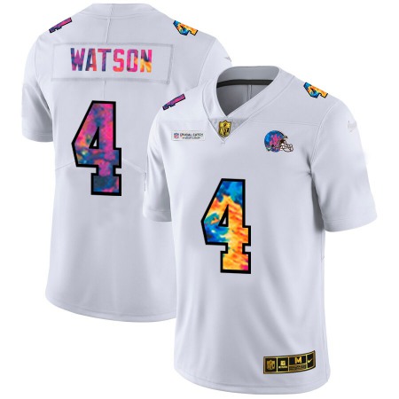 Cleveland Browns #4 Deshaun Watson Men's White Nike Multi-Color 2020 NFL Crucial Catch Limited NFL Jersey