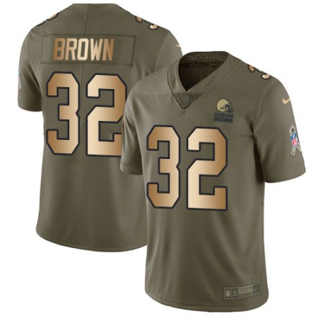 Nike Browns #32 Jim Brown Olive/Gold Men's Stitched NFL Limited 2017 Salute To Service Jersey