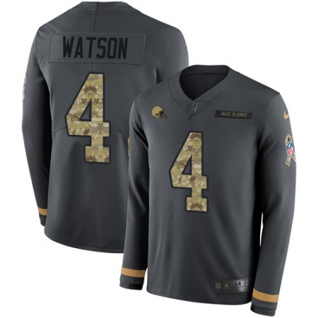 Nike Browns #4 Deshaun Watson Anthracite Salute to Service Men's Stitched NFL Limited Therma Long Sleeve Jersey