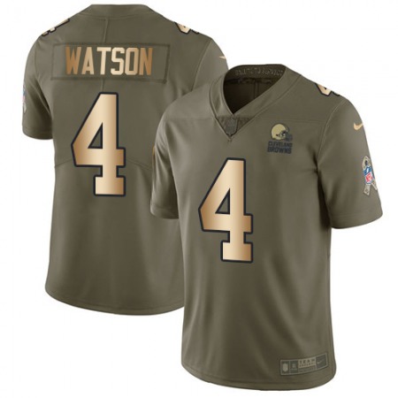 Nike Browns #4 Deshaun Watson Olive/Gold Men's Stitched NFL Limited 2017 Salute To Service Jersey