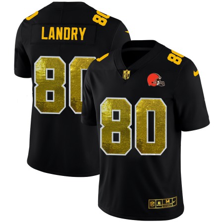 Cleveland Browns #80 Jarvis Landry Men's Black Nike Golden Sequin Vapor Limited NFL Jersey