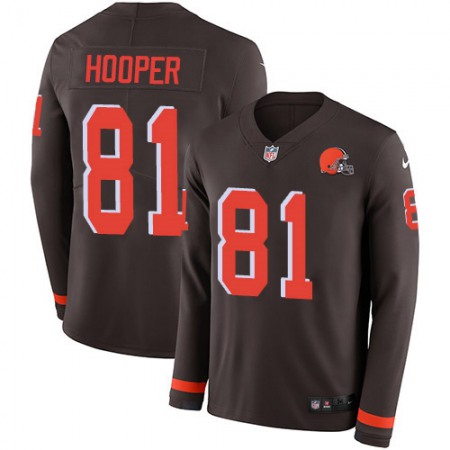 Nike Browns #81 Austin Hooper Brown Team Color Men's Stitched NFL Limited Therma Long Sleeve Jersey