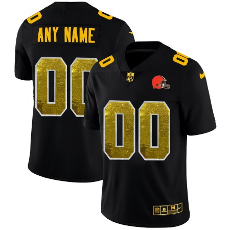 Cleveland Browns Custom Men's Black Nike Golden Sequin Vapor Limited NFL Jersey