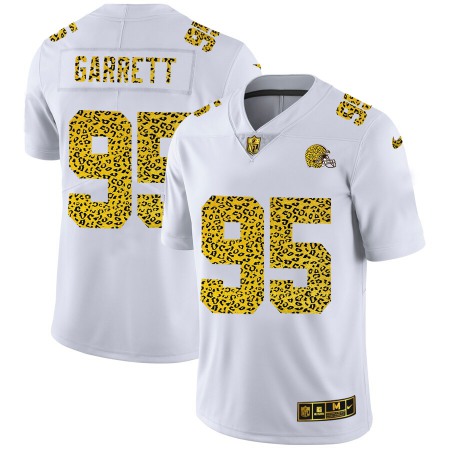 Cleveland Browns #95 Myles Garrett Men's Nike Flocked Leopard Print Vapor Limited NFL Jersey White