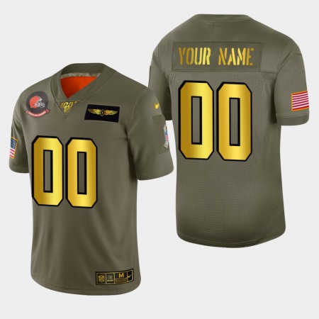Nike Browns Custom Men's Olive Gold 2019 Salute to Service NFL 100 Limited Jersey